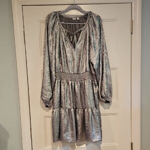 GAP Shimmering Silver Long Sleeve Dress L